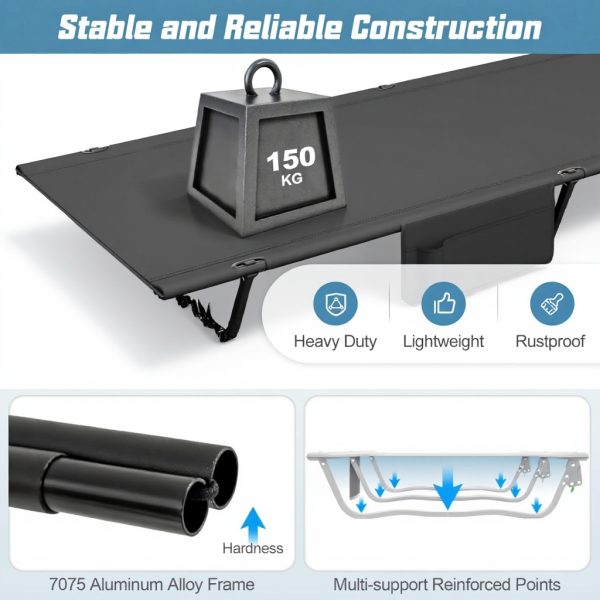 FANTASK Camping Lounger Portable Folding Bed Side Pocket