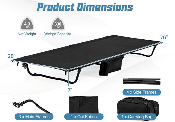 FANTASK Camping Lounger Portable Folding Bed Side Pocket