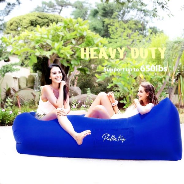 Inflatable Lounger Air Sofa Blue Portable Camping Chair