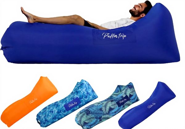 Inflatable Lounger Air Sofa Blue Portable Camping Chair